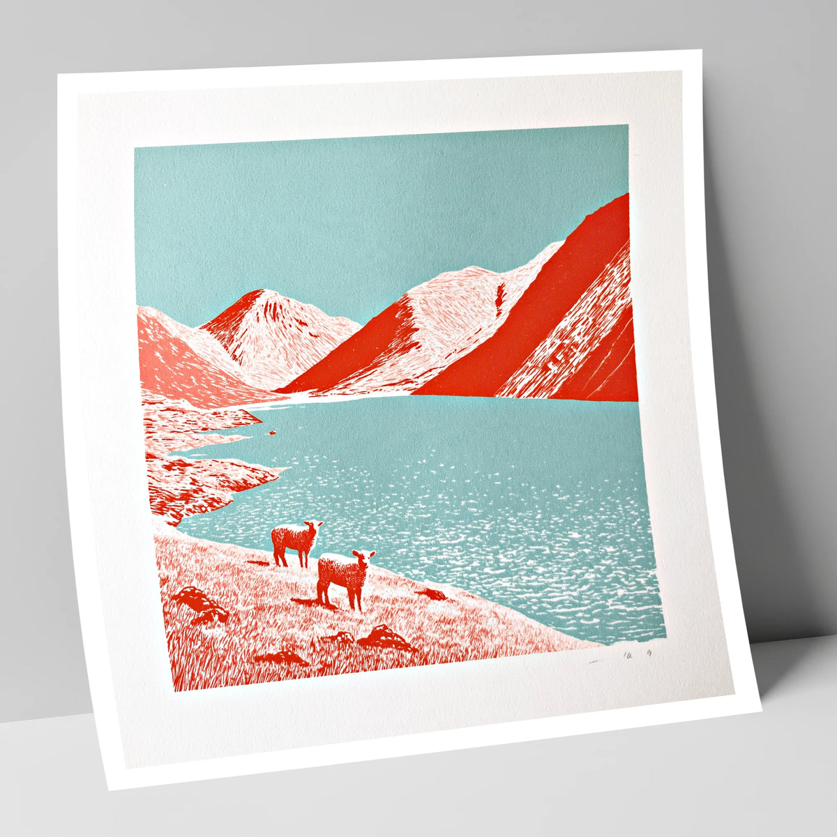 Wastwater Fells in Bold Red lake district lake art print