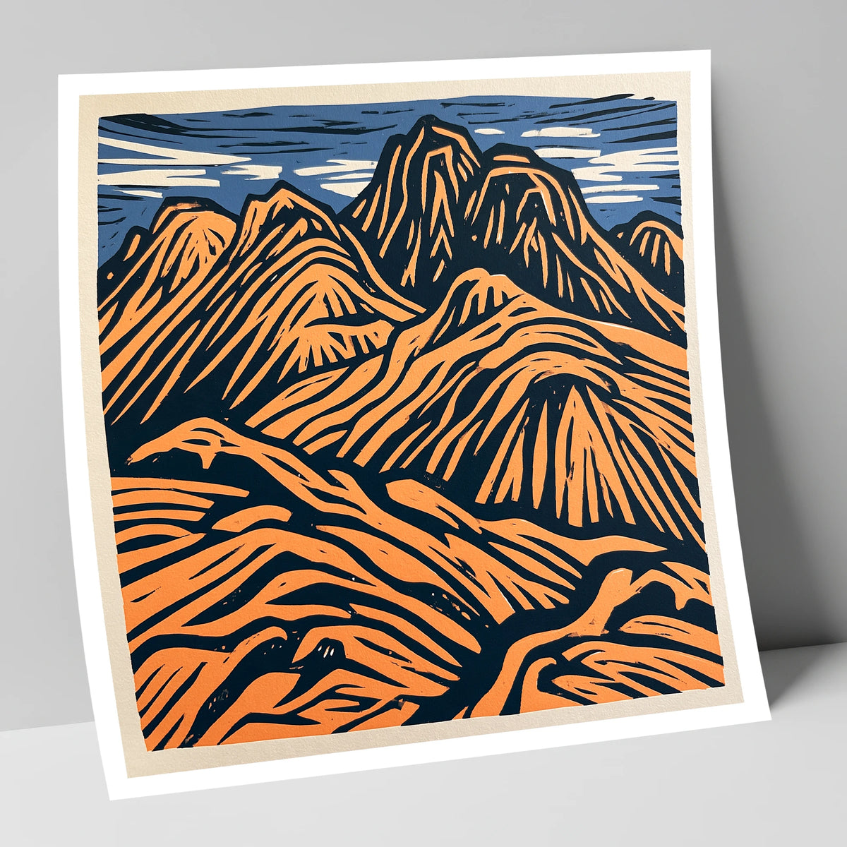 Bowfell in Terracotta and Navy lake district fell art print