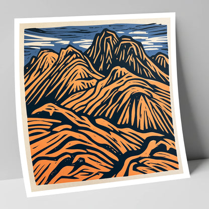 Bowfell in Terracotta and Navy lake district fell art print