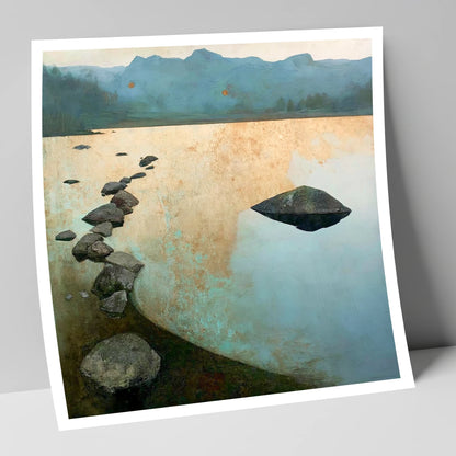 Scattered Rocks on Golden Elterwater lake district lake art print