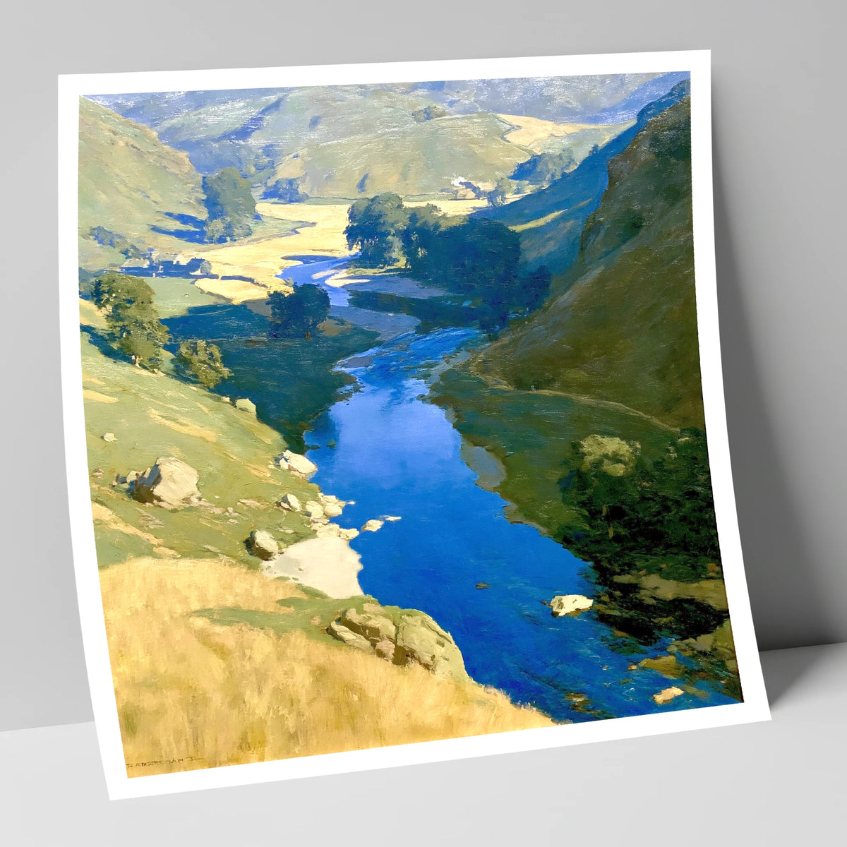 Vivid Blue Winding River Valley lake district waterfall art print