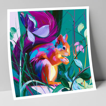 Vibrant Red Squirrel in Woodland lake district wildlife art print