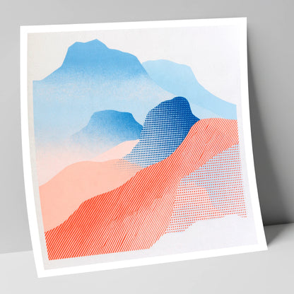 Coral and Blue Langdale Pikes lake district fell art print
