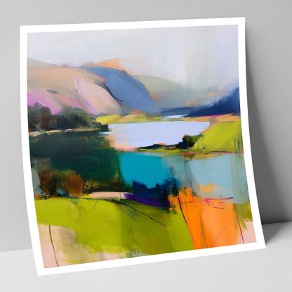Teal Lake with Magenta Fells lake district lake art print