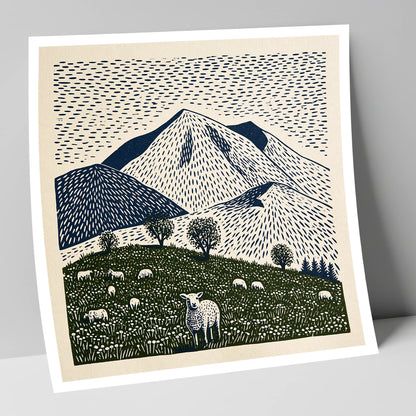Skiddaw with Grazing Flock lake district fell art print