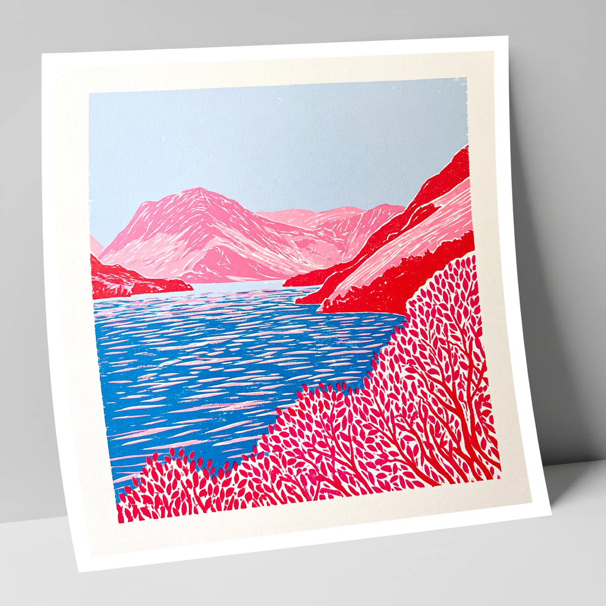 Vibrant Red Crummock Water lake district lake art print