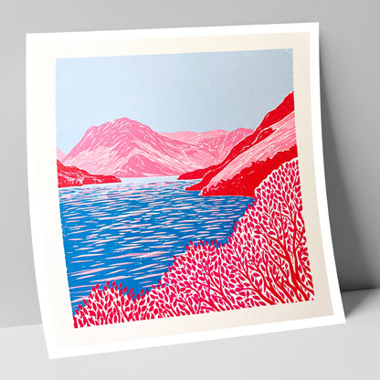 Vibrant Red Crummock Water lake district lake art print