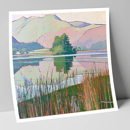 Grasmere Island Through Tall Reeds lake district lake art print