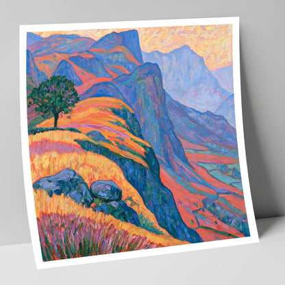 Lone Tree on Misty Mountain Ridge lake district fell art print