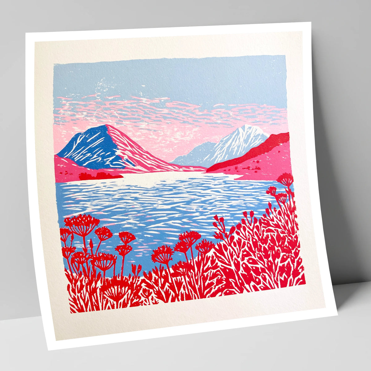 Crummock Water in Vivid Red lake district lake art print