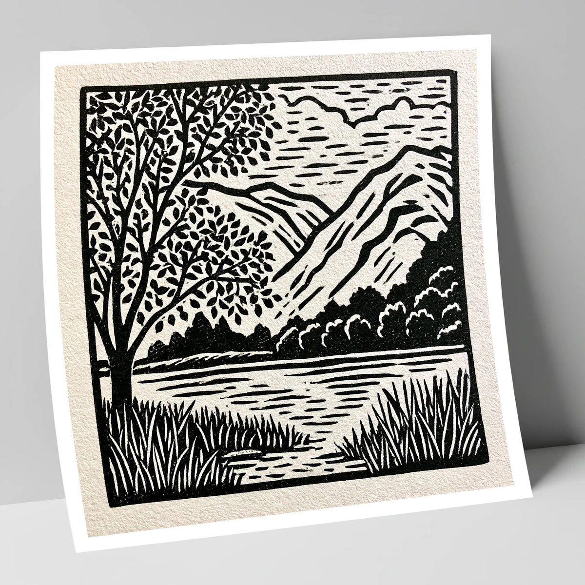 Monochrome Grasmere Water and Fells lake district lake art print