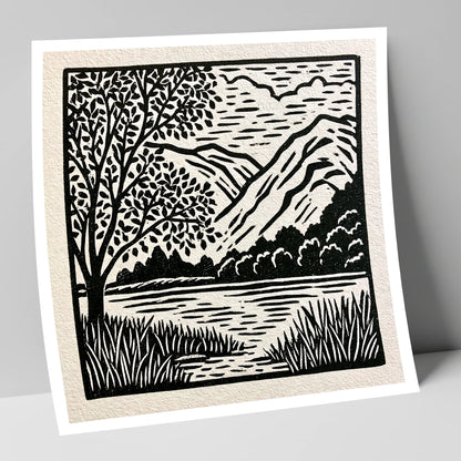Monochrome Grasmere Water and Fells lake district lake art print