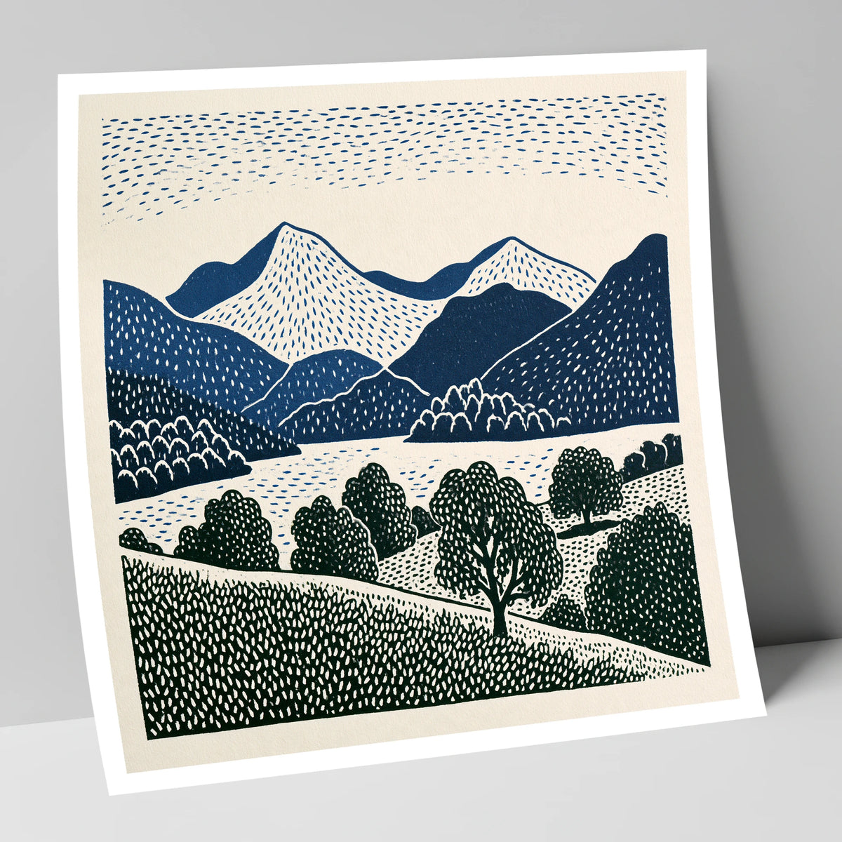 Grasmere Fells in Graphic Navy lake district lake art print