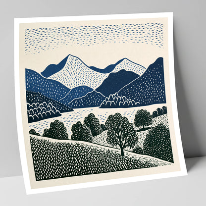 Grasmere Fells in Graphic Navy lake district lake art print