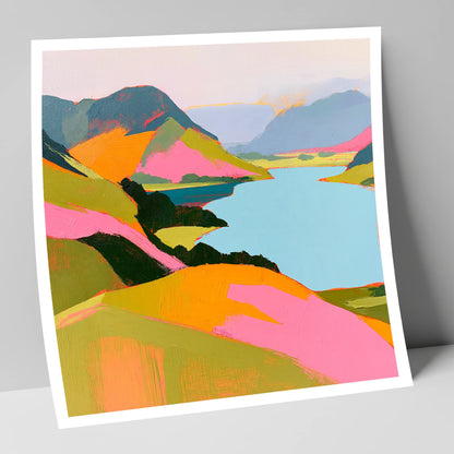 Bold Pink Fells and Lake lake district lake art print
