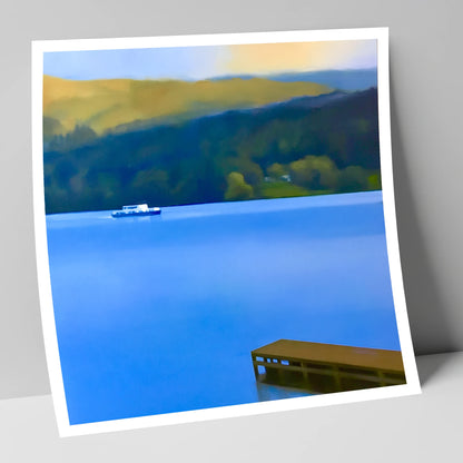 Jetty on Blue Coniston Water lake district lake art print