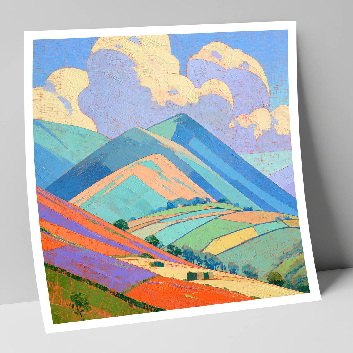 Turquoise and Orange Rolling Fells lake district fell art print