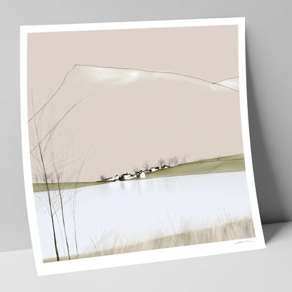 Minimalist Pooley Bridge and Lake lake district village art print