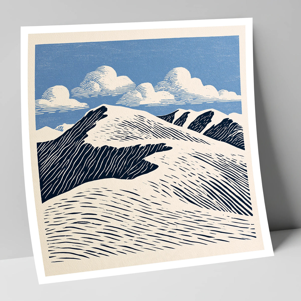 Graphic Helvellyn Ridge in Navy lake district fell art print