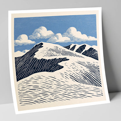 Graphic Helvellyn Ridge in Navy lake district fell art print