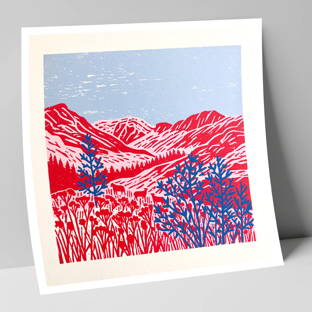 Vibrant Red Borrowdale Fells lake district valley art print