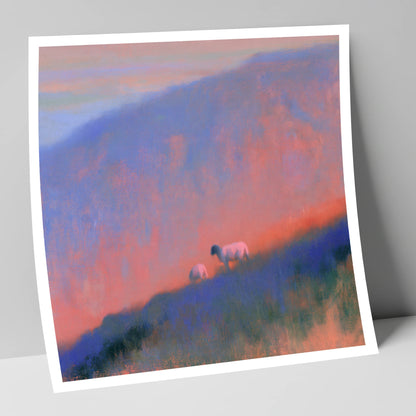 Herdwick Sheep on Twilight Fellside lake district wildlife art print