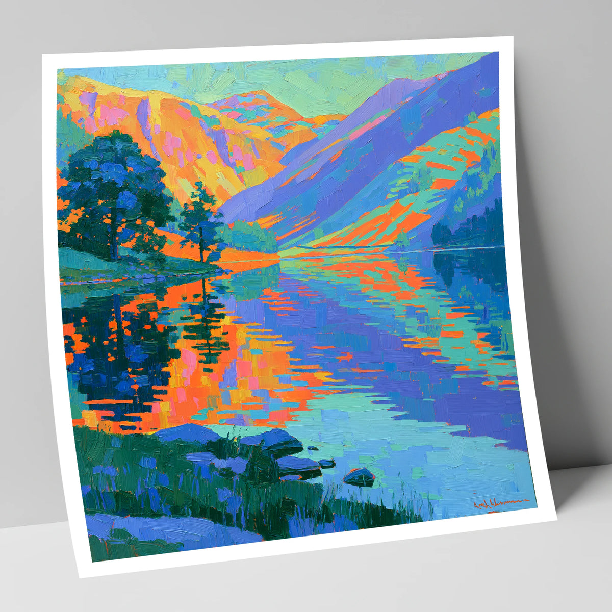 Vibrant Fells and Lake Reflections lake district lake art print