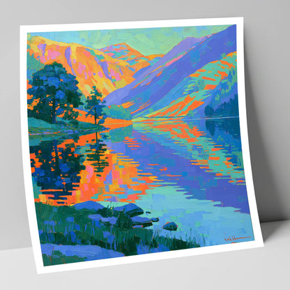 Vibrant Fells and Lake Reflections lake district lake art print