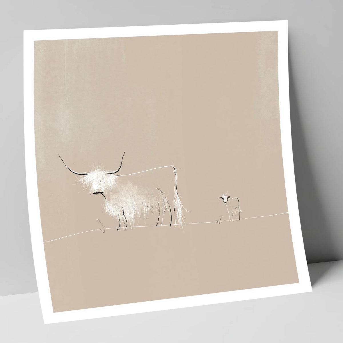 Highland Cattle on Warm Beige lake district wildlife art print
