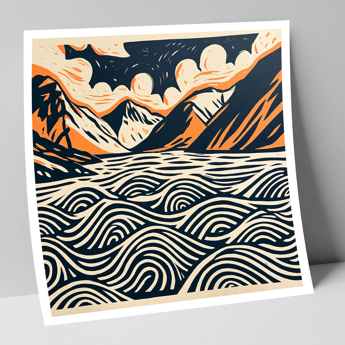 Wastwater in Navy and Terracotta lake district lake art print