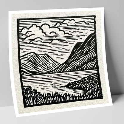 Graphic Fells of Crummock Water lake district lake art print