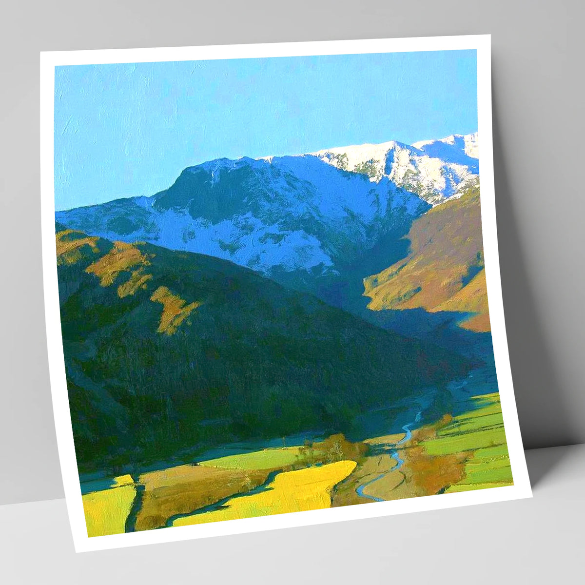 Snowy Glaramara Over Winding River lake district fell art print