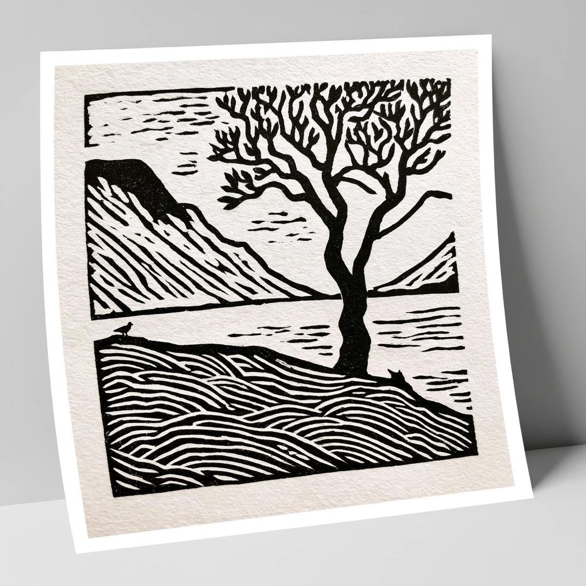 Monochrome Wasdale Fells and Tree lake district valley art print