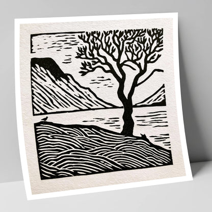 Monochrome Wasdale Fells and Tree lake district valley art print