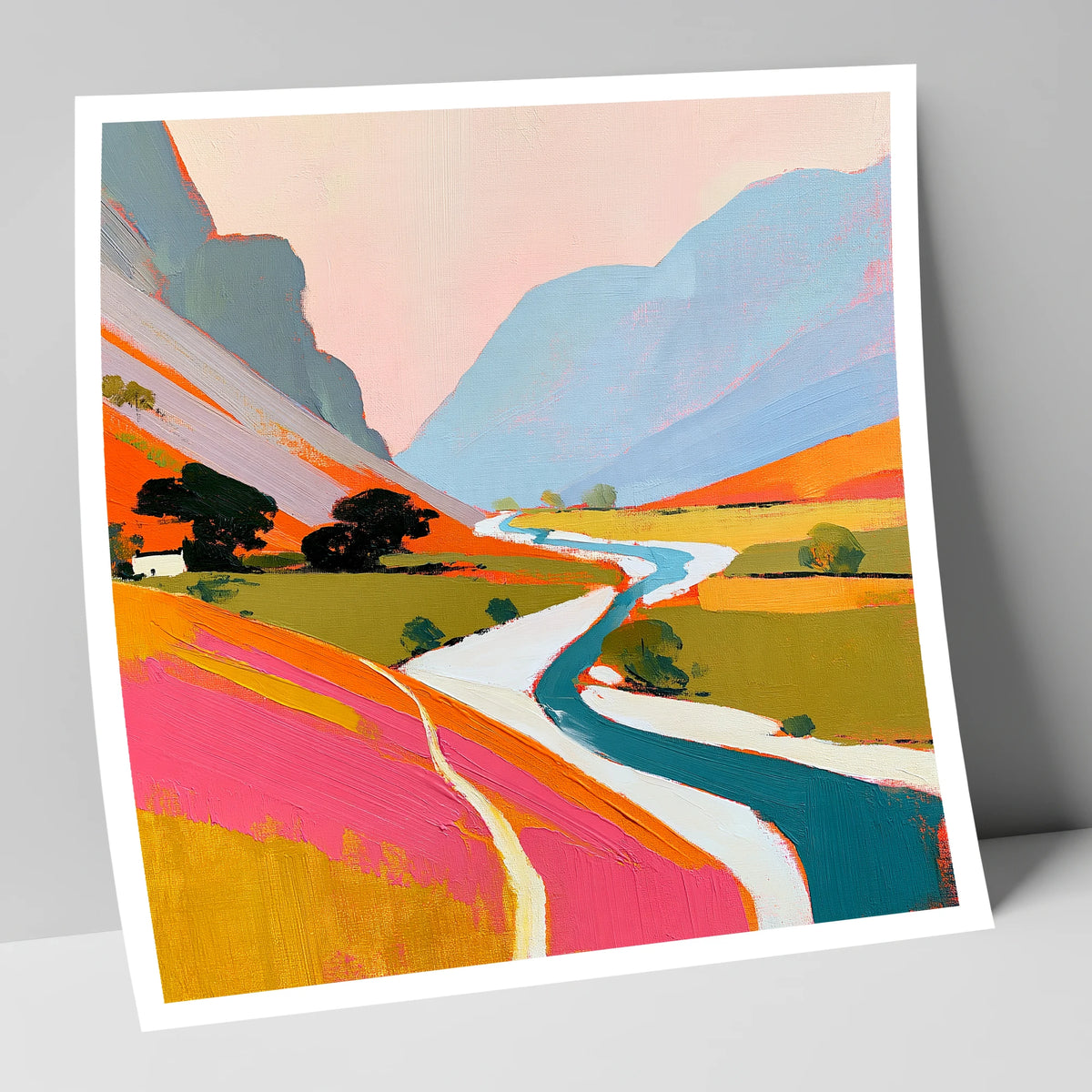 Vibrant River Winding Through Fells lake district waterfall art print