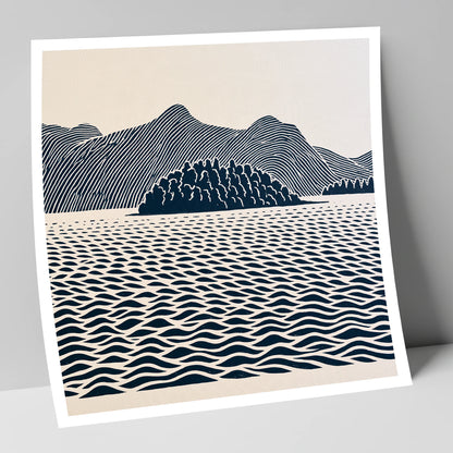 Derwentwater Island in Inky Blue lake district lake art print