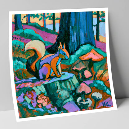 Red Squirrel in Vivid Woodland lake district wildlife art print