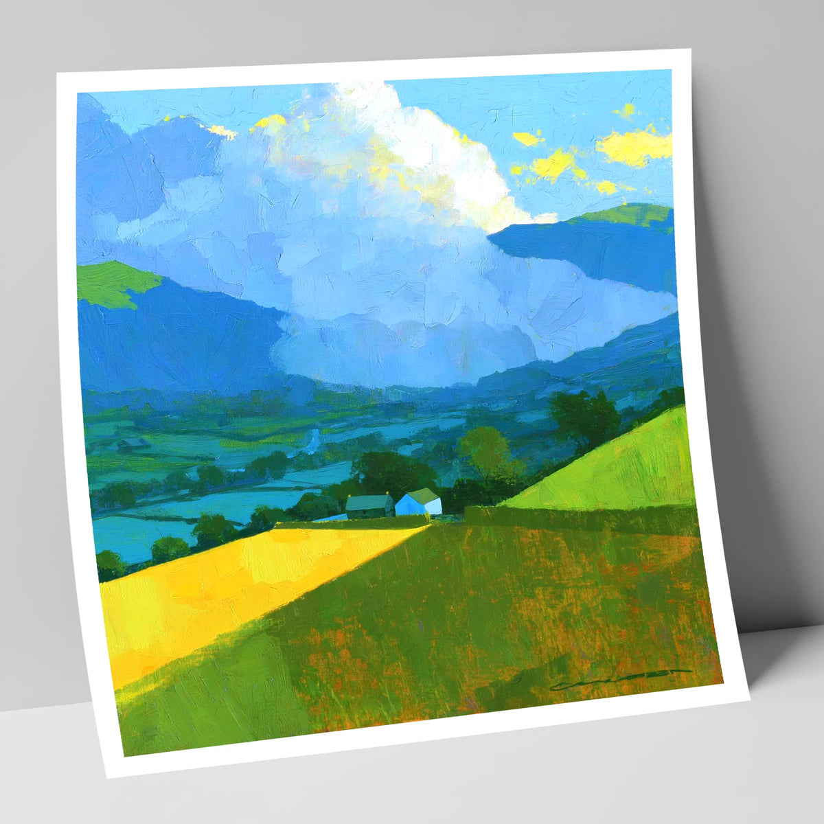 Vibrant Valley Fields and Towering Clouds lake district sky art print