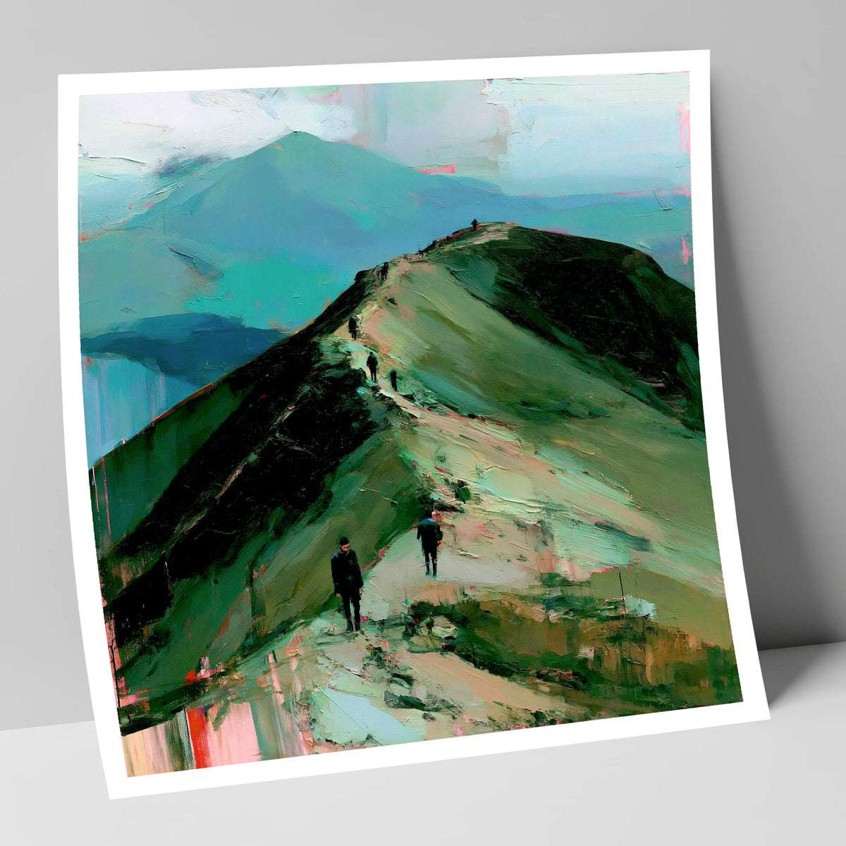 Silhouetted Hikers on Fell Ridge lake district fell art print