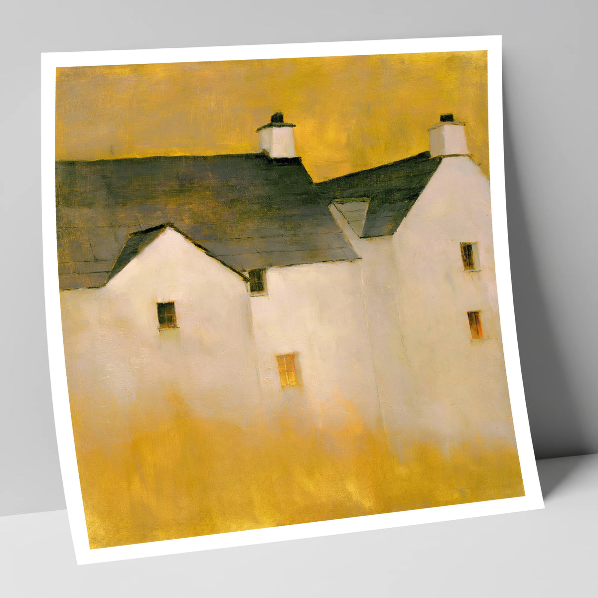 Slate Cottages In Golden Light lake district village art print