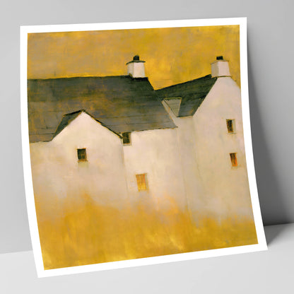 Slate Cottages In Golden Light lake district village art print