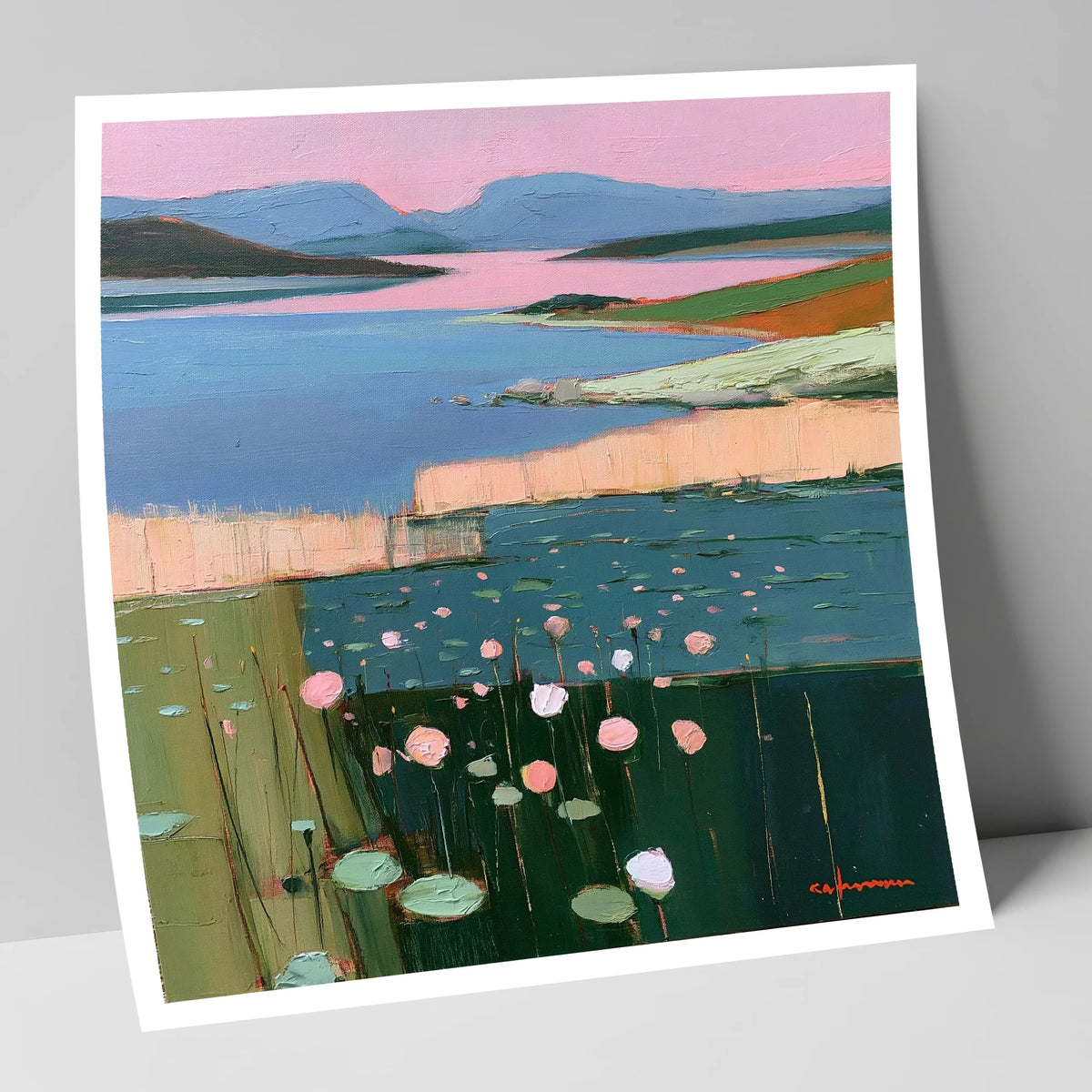Lake Fells Under Pink Sky lake district lake art print