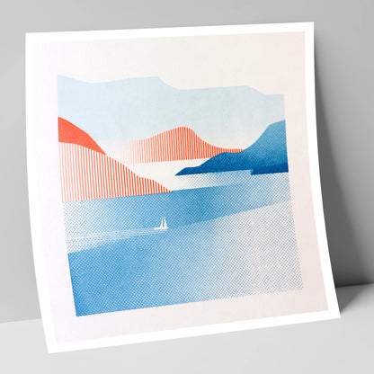 Graphic Sailboat on Lake Windermere lake district lake art print