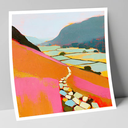Colourful Fell Path to Patterdale lake district village art print