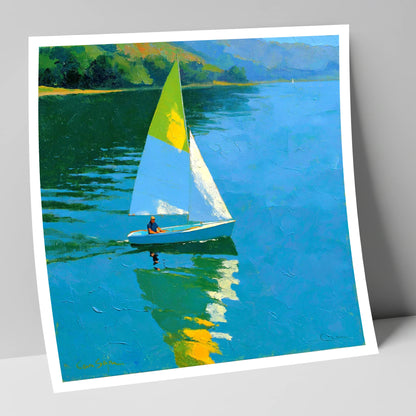 Blue Lake Sailing in Summer Light lake district walking art print