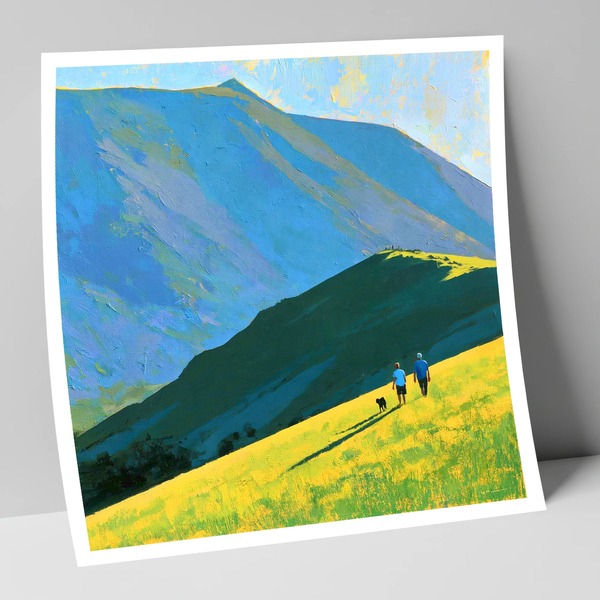 Sunlit Dog Walk Below Blencathra gifts for dog walkers art print