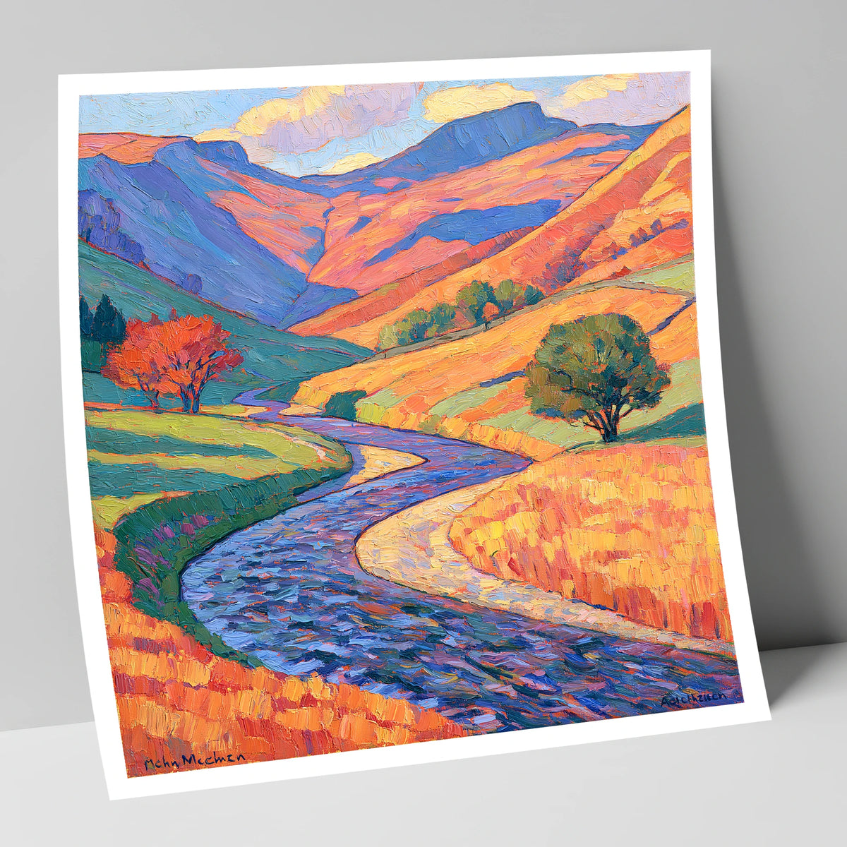 Winding River in Vibrant Valley lake district waterfall art print
