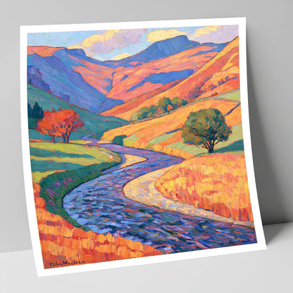 Winding River in Vibrant Valley lake district waterfall art print