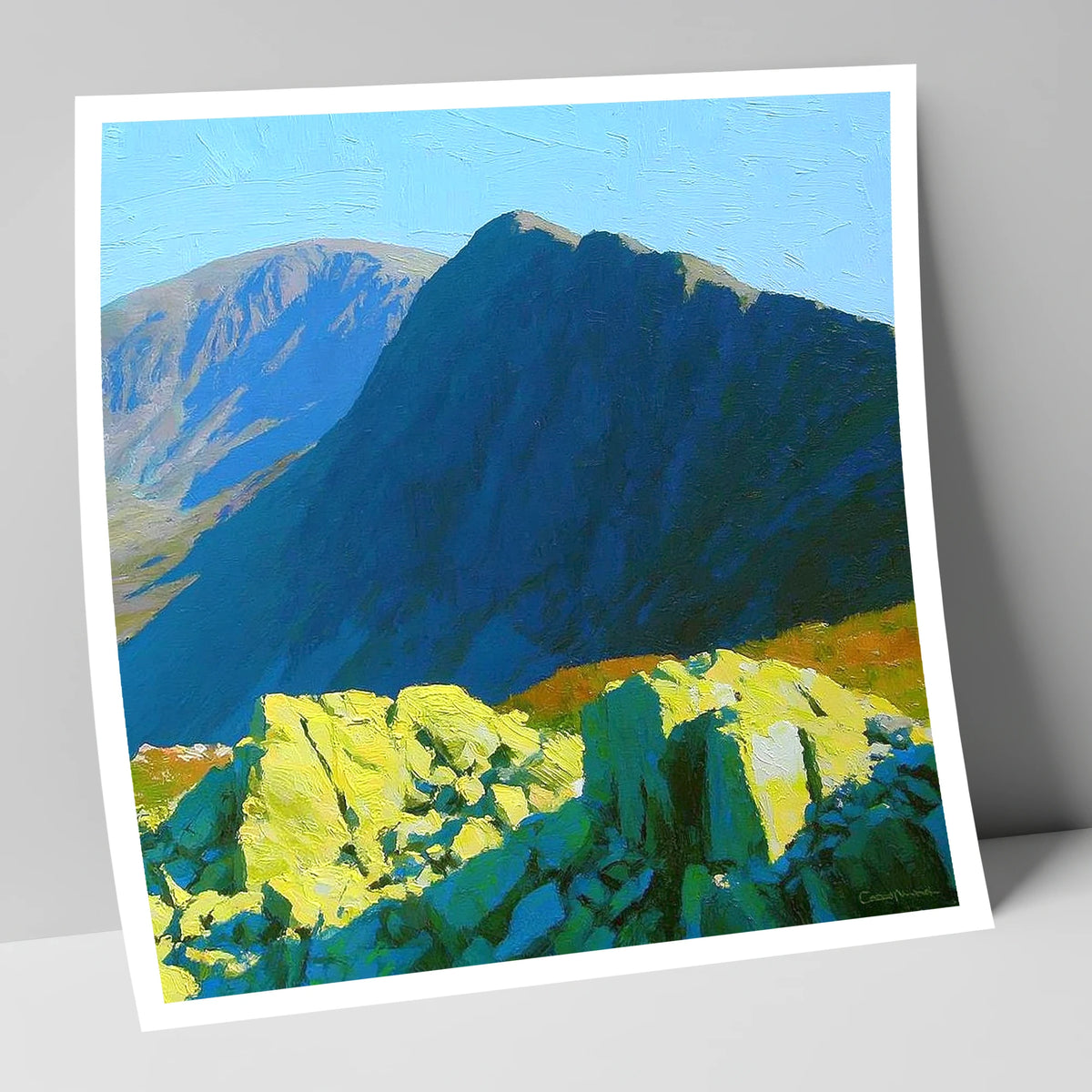 Sunlit Rocks on Great Carrs lake district fell art print