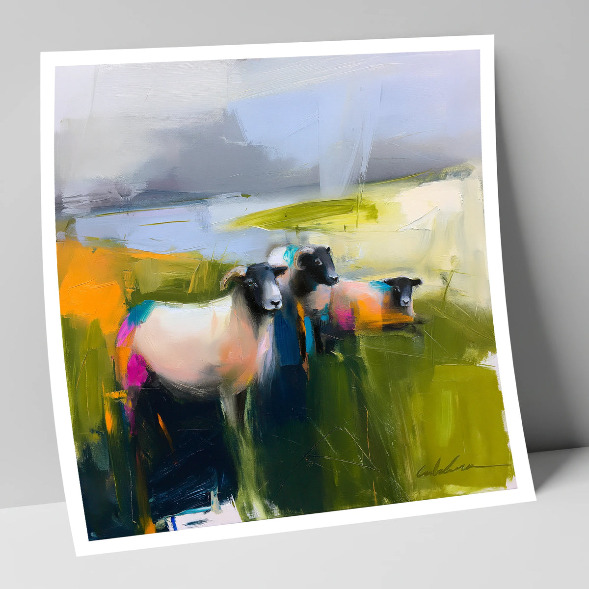 Vibrant Herdwick Sheep on Fellside lake district wildlife art print